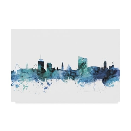 Michael Tompsett 'Cardiff Wales Blue Teal Skyline' Canvas Art,22x32